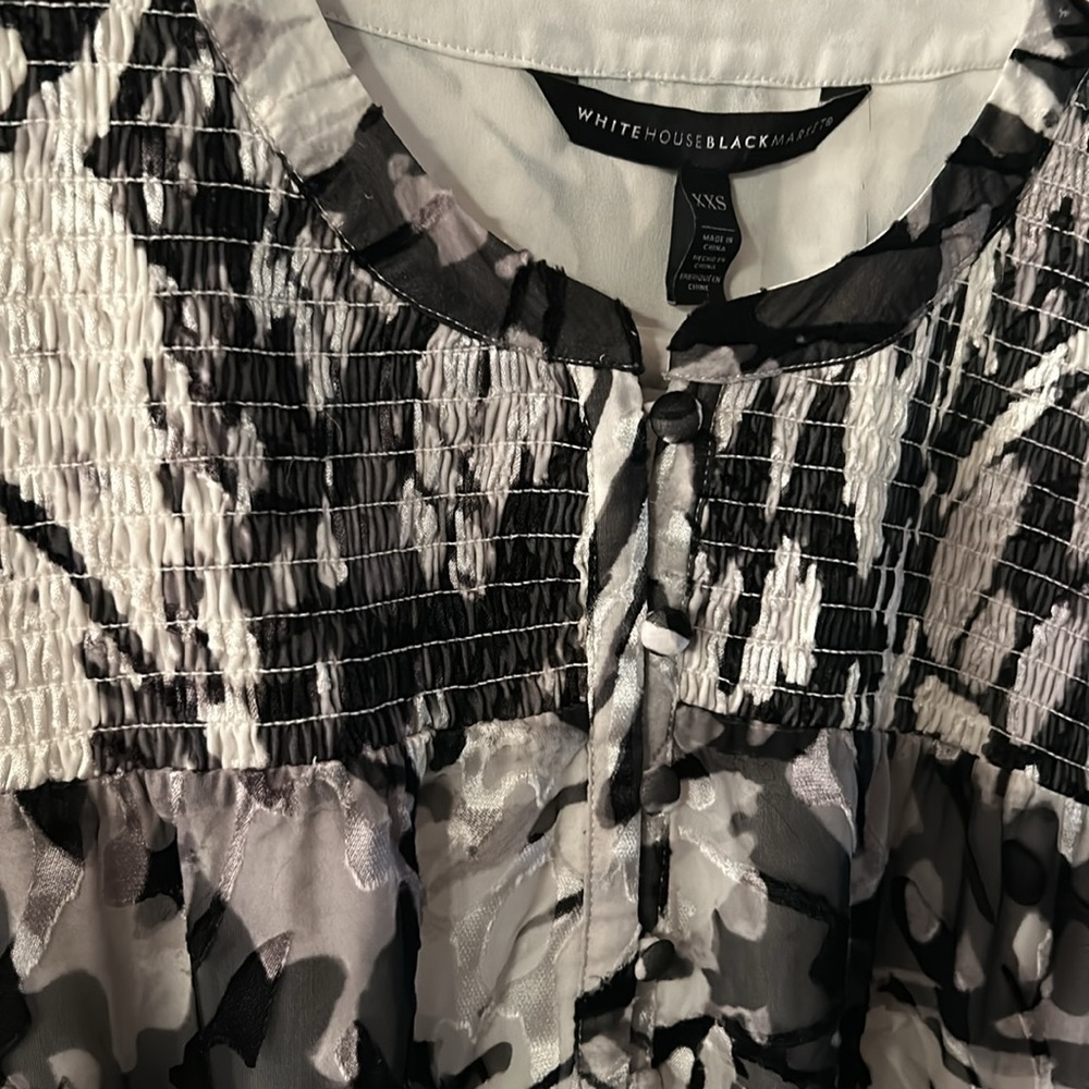 WHITE HOUSE BLACK MARKET Long Sleeve Smocked Blouson Black & White Dress XXS NWT - Picture 4 of 9